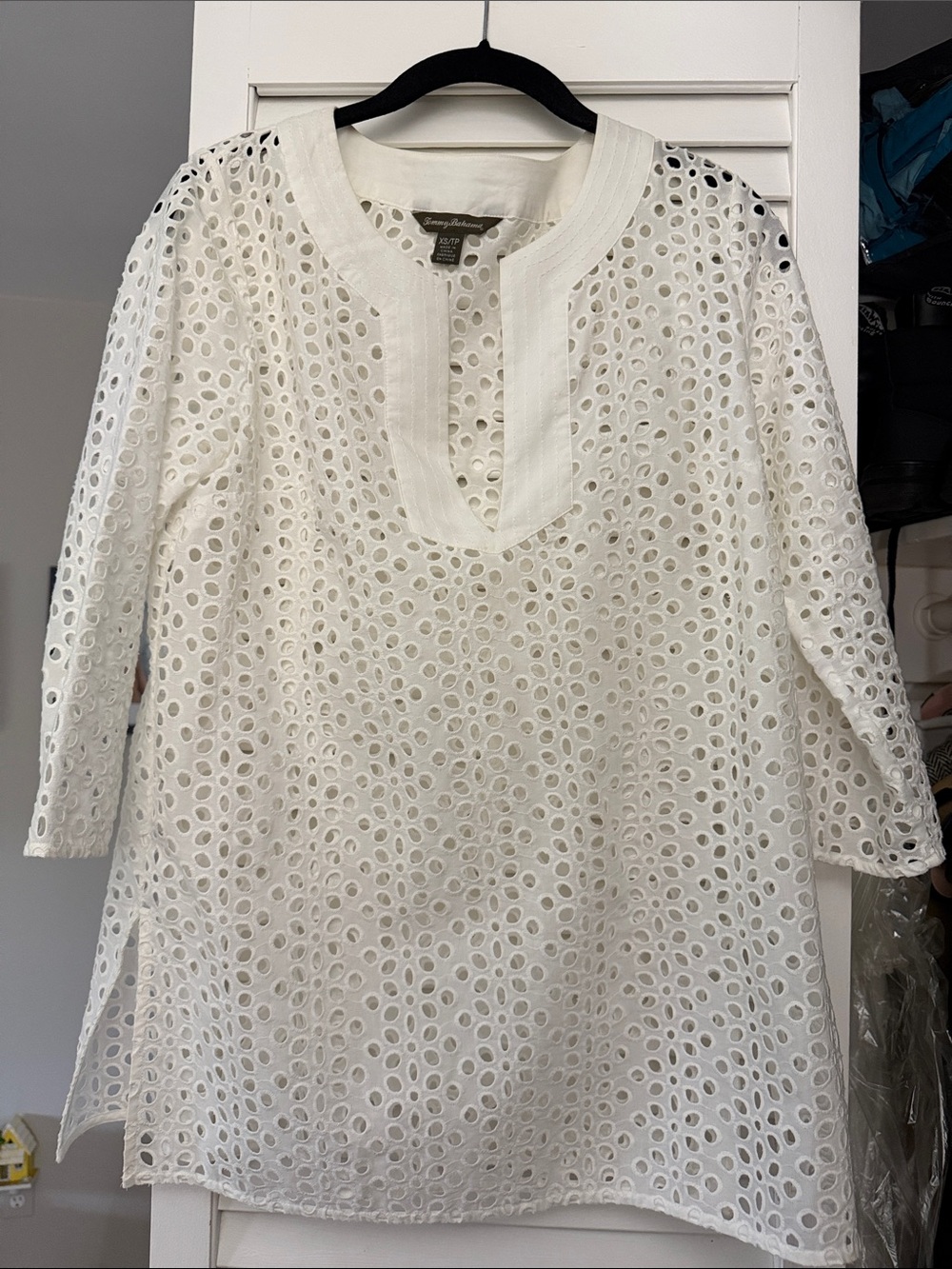 Tommy Bahama  White Eyelet Cotton Tunic Top XS